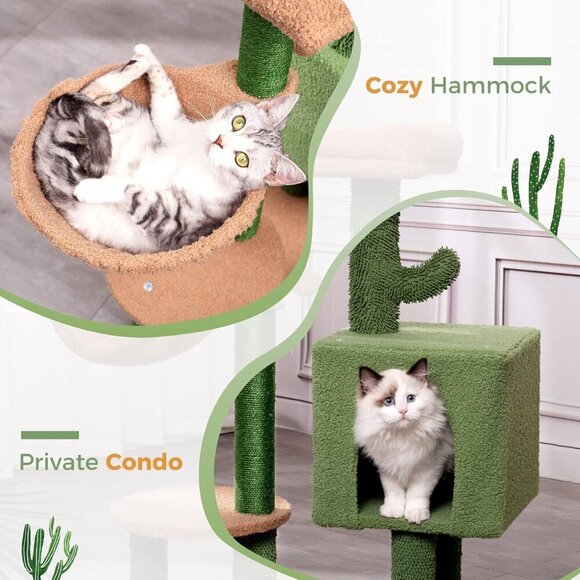 MeowSir Cactus Cat Tree 34 Inches Small Cat Tower with Top Perch, Comfy Hammock. - Picture 3 of 7